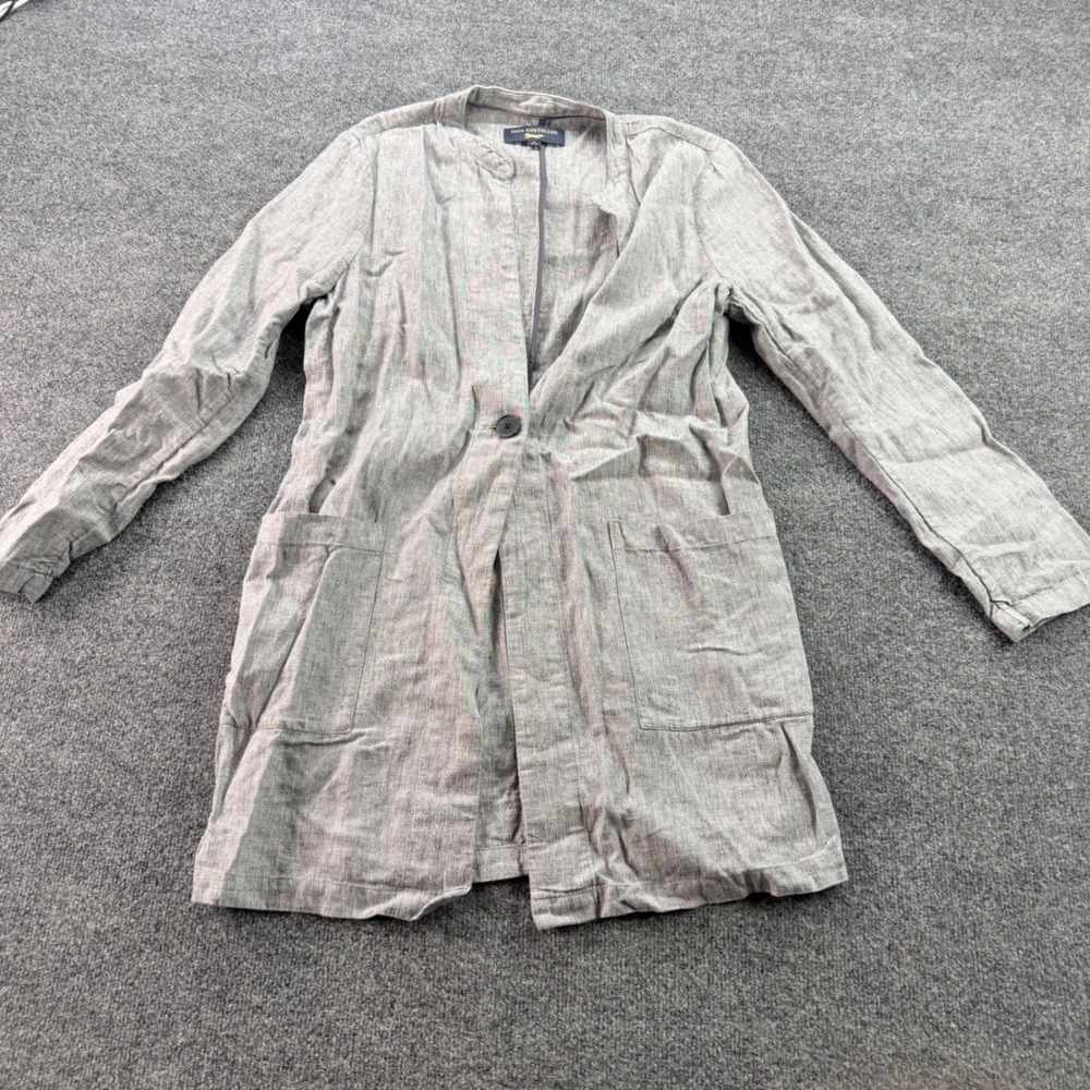 Paul Costelloe Linen Blend Duster Coat Jacket Grey Herringbone M Women Lagenlook